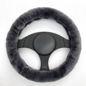 Premium Sheepskin Steering Wheel Cover – Soft, Cozy, and Stylish Car Accessory for Winter, Gray, Beige